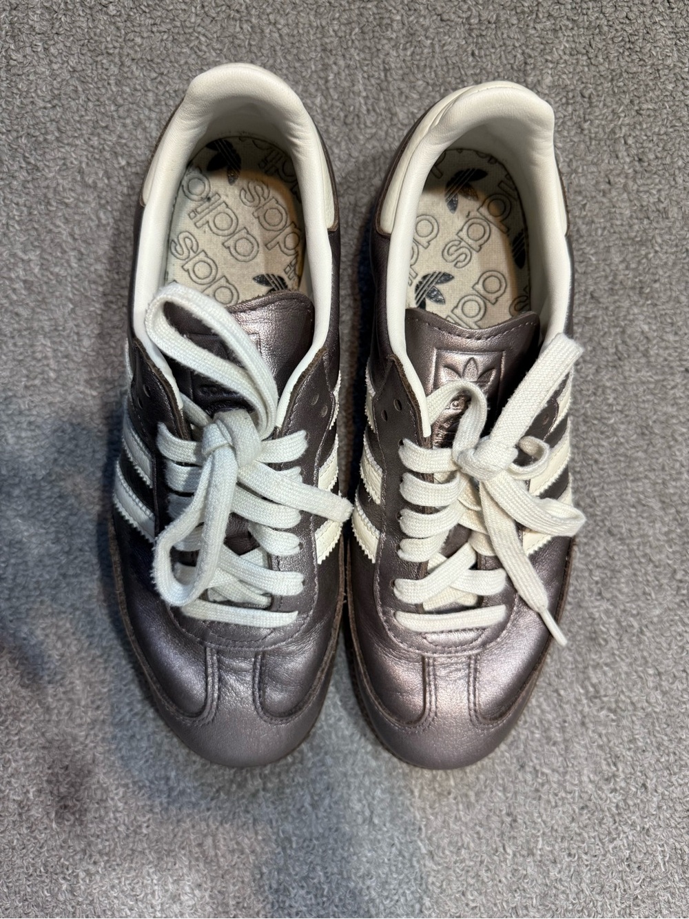 Adidas Metallic Gray Samba Sneakers with White Stripes